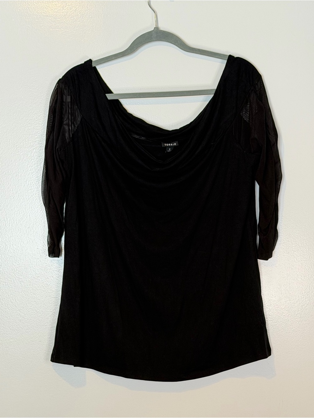 Torrid Black Top with Ruched Mesh Sleeves